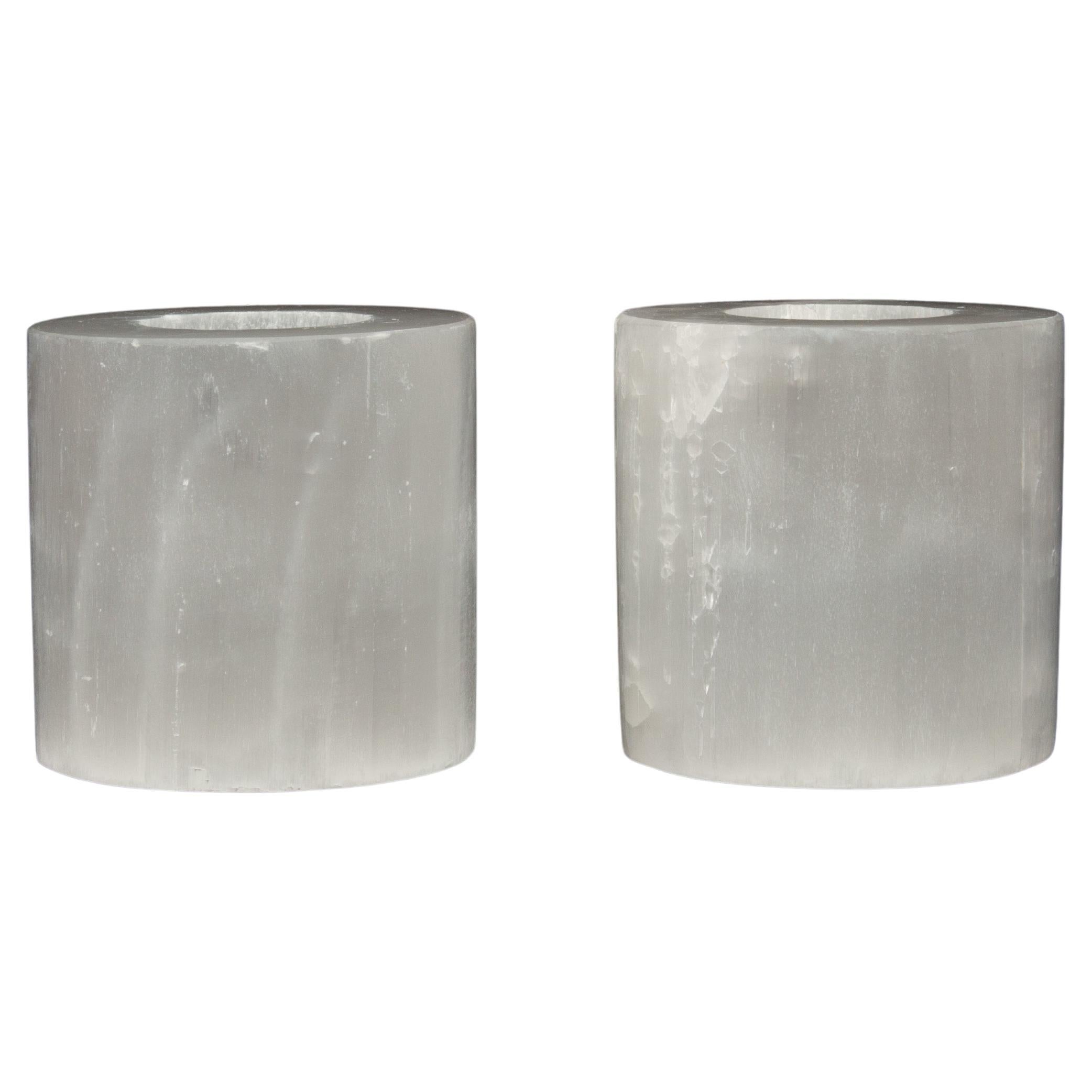 Moonlit Glow: Ein Paar Selenit-Kerzen Votives aus Mondlicht, 3H
