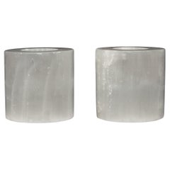 Moonlit Glow: Pair of Selenite Candle Votives 3”H