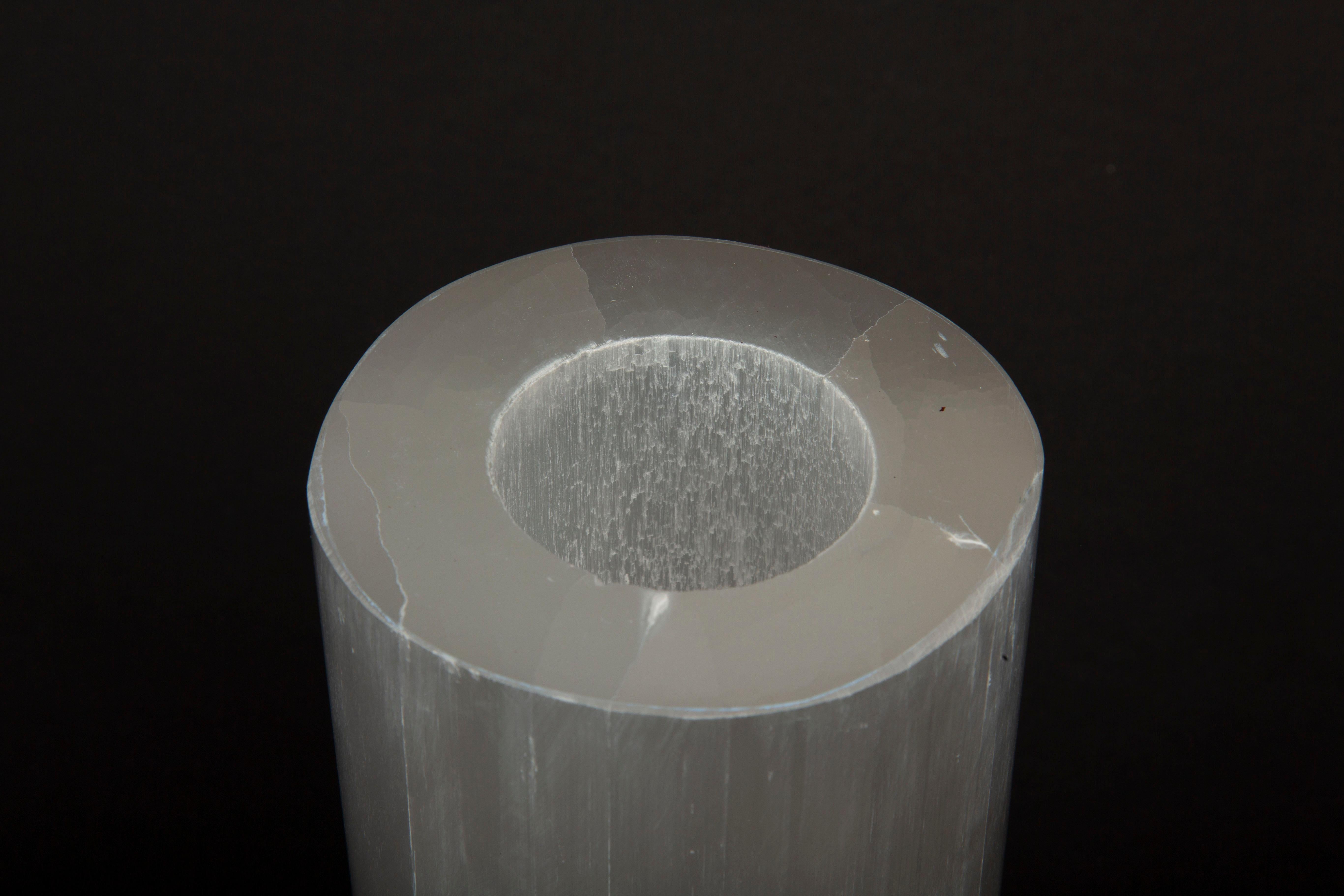 Moonlit Glow: Pair of Selenite Candle Votives 6”H In New Condition For Sale In New York, NY