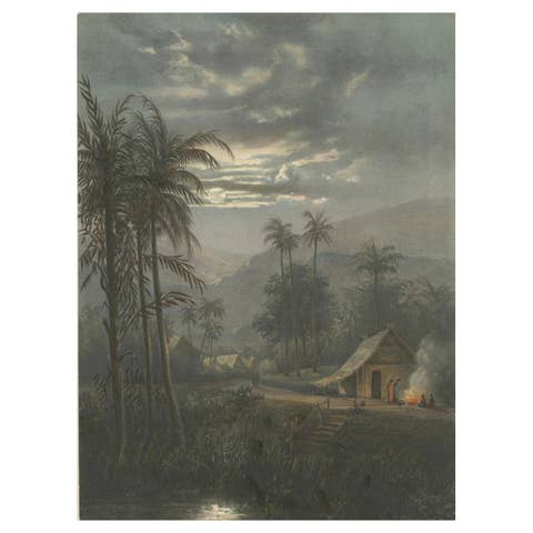 Moonlit Landscape near Sumedang, West Java – Rare Java Lithograph, 1872