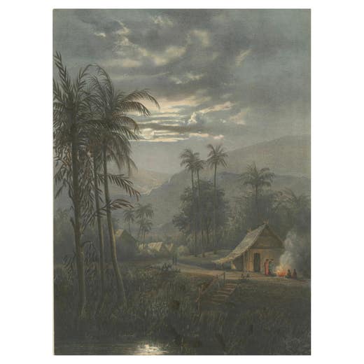 Moonlit Landscape near Sumedang, West Java – Rare Java Lithograph, 1872