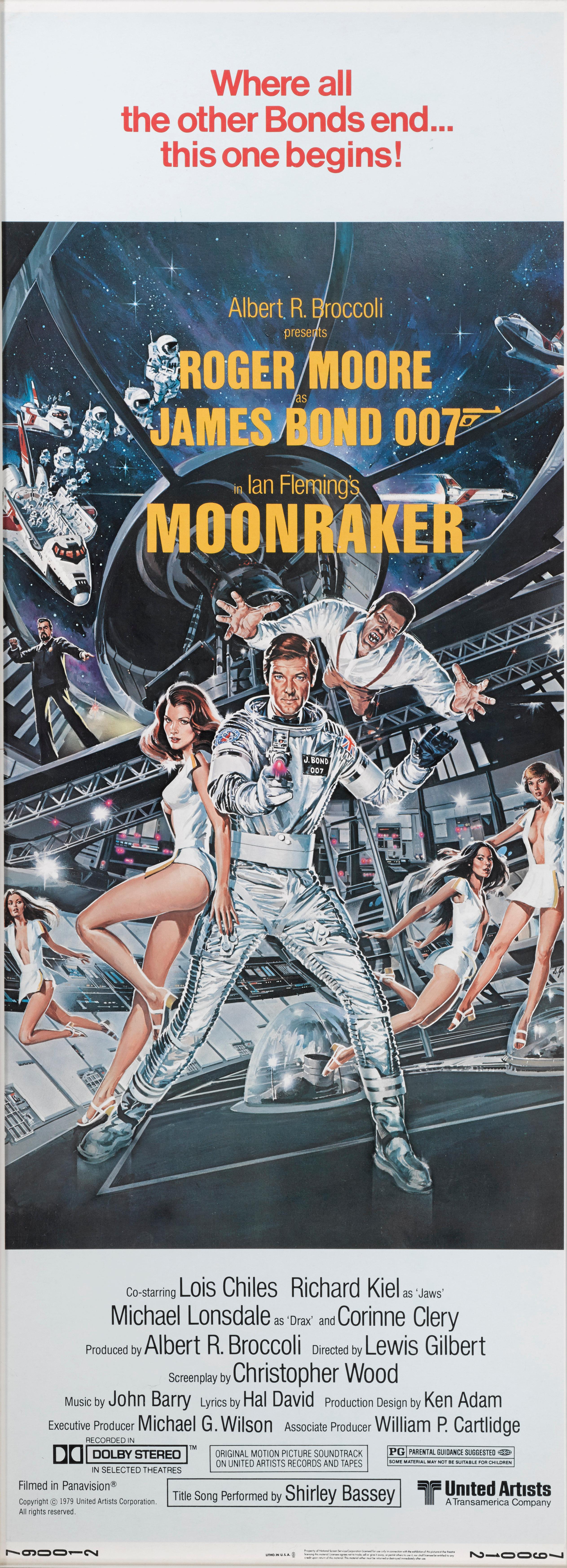 Original US-Filmplakat für Moonraker 1979.
Das Kunstwerk auf diesem Plakat stammt von Dan Goozee (geb. 1943)
Dieses Plakat ist ungefaltet und in nahezu neuwertigem Zustand.
Dieser Film war der dritte und letzte Bond-Film unter der Regie von Lewis