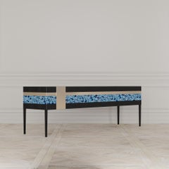 Moonrise Credenza of Blue Gemstone, Brass and Oak, Made in Italy