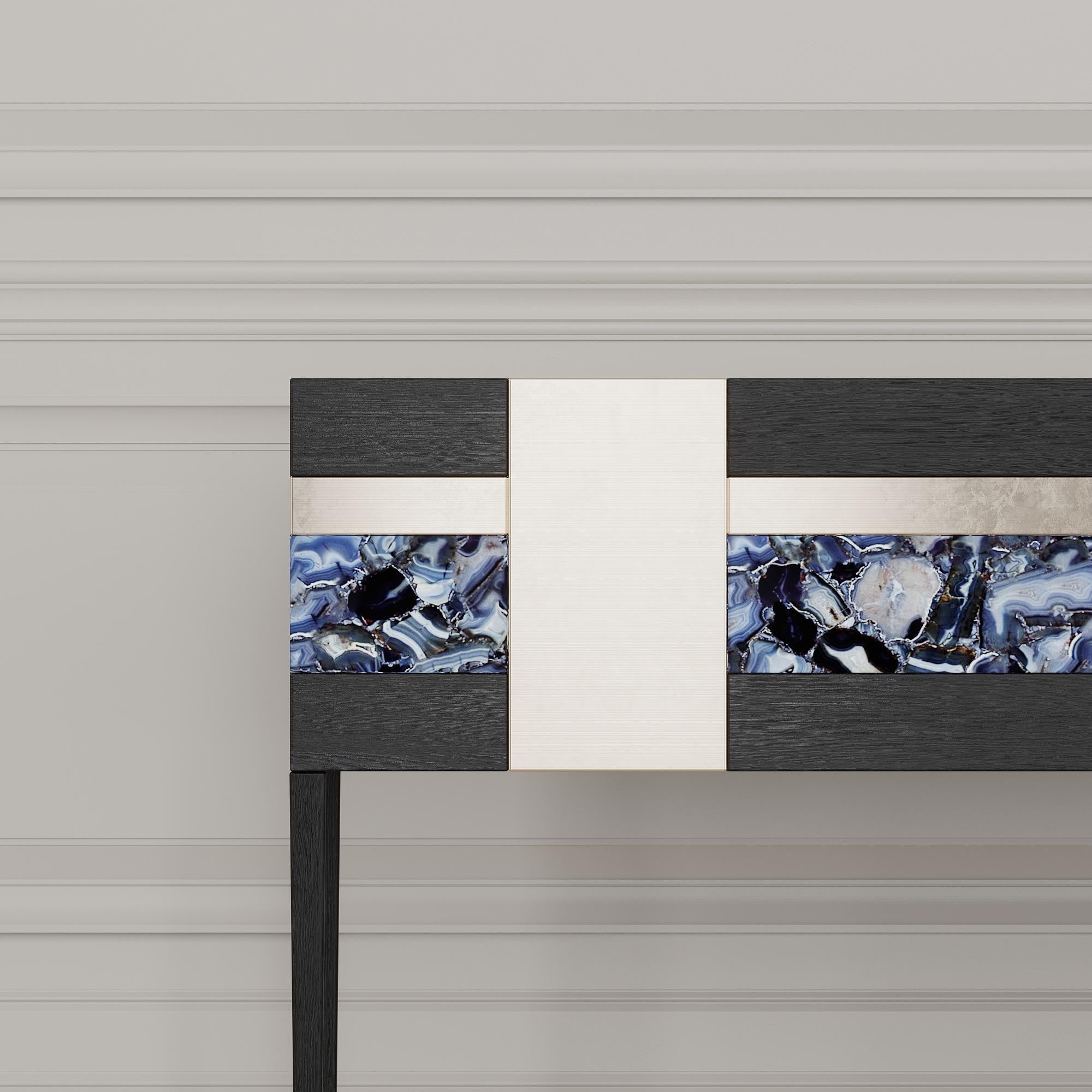 Moonrise Credenza of Gemstone, Brass and Oak, Made in Italy For Sale 4