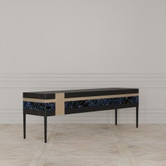 Credenza Moonrise in pietra preziosa, ottone e Oak, Made in Italy