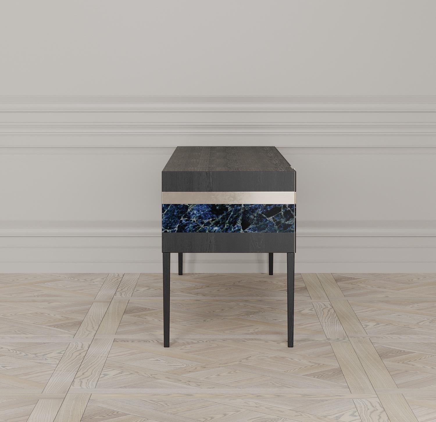 Modern Moonrise Credenza of Gemstone, Brass and Oak, Made in Italy For Sale