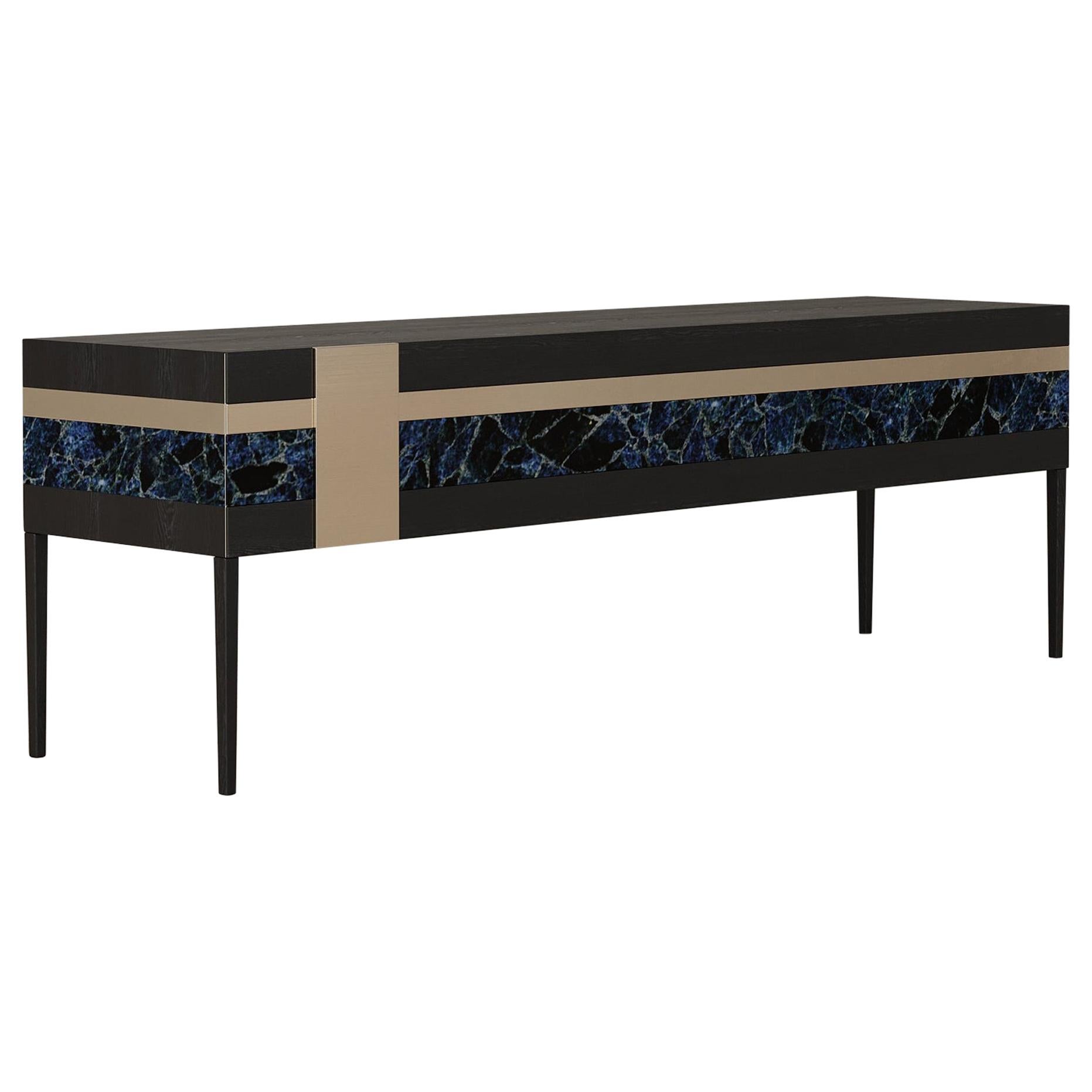 Moonrise Credenza of Gemstone, Brass and Oak, Made in Italy For Sale