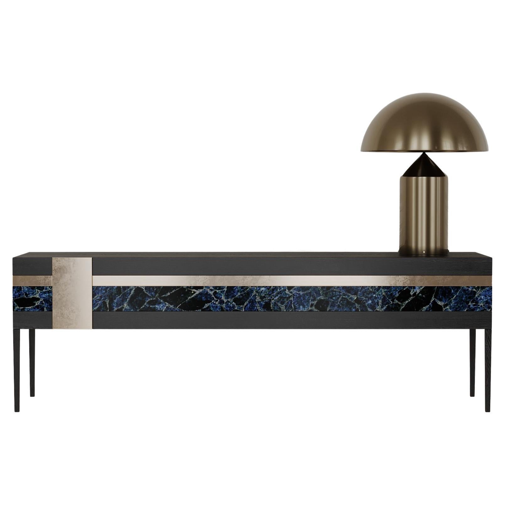 Moonrise Credenza of Gemstone, Brass and Oak, Made in Italy For Sale