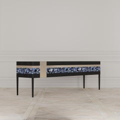 Moonrise Credenza of Gemstone Wild-Black, Brass and Oak, Made in Italy