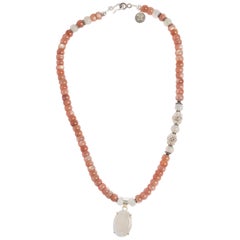 Moonshine Peach Moonstone Sterling Silver Necklace