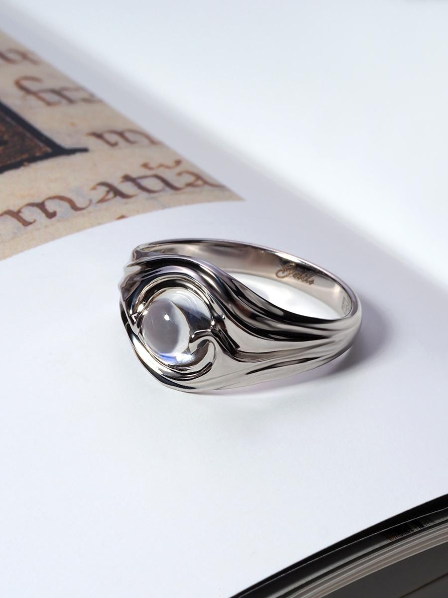 Piedra Lunar Anillo de Oro Gema Cabujón Redondo Transparente Forma de Banda Fantasía Unisex en venta 5