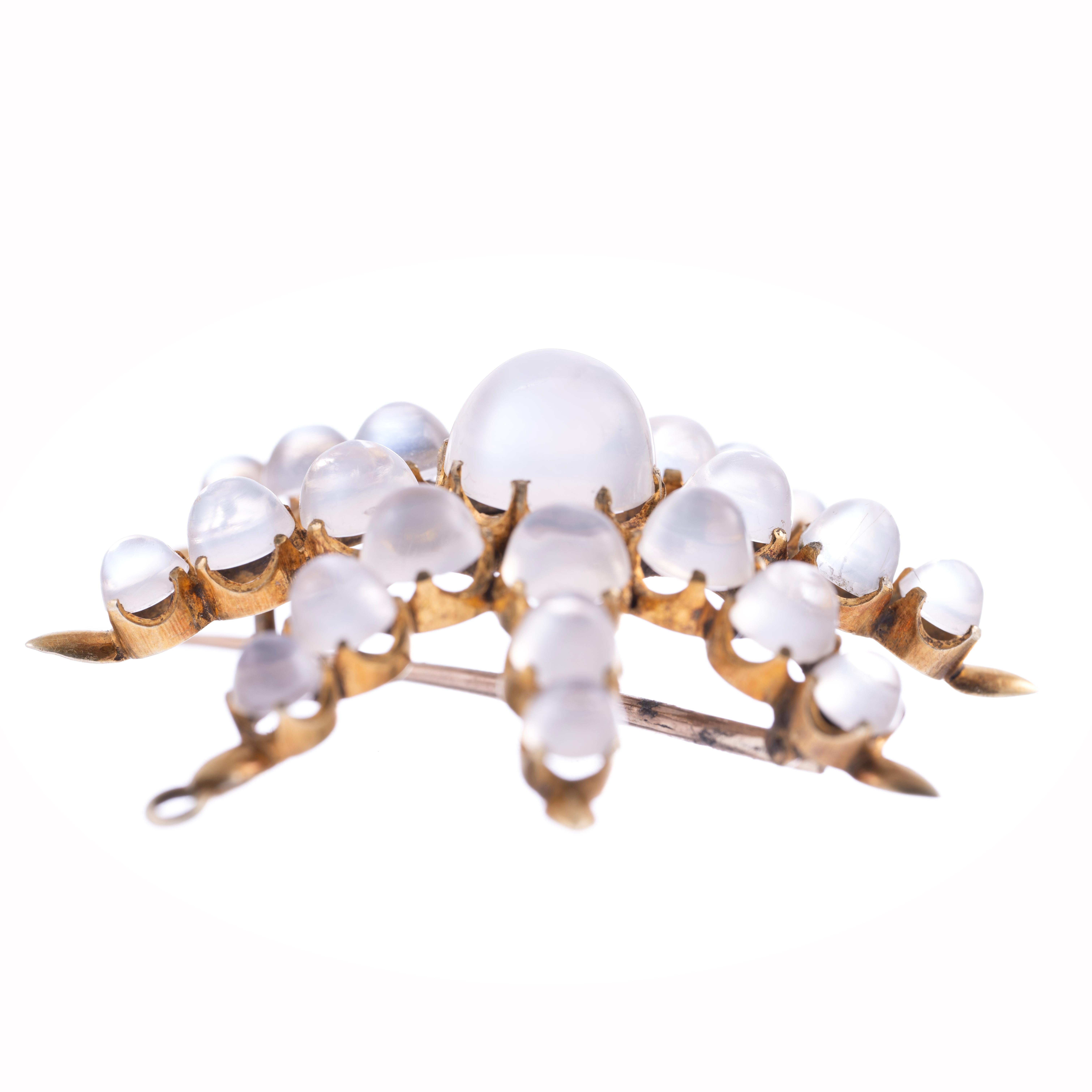 Edwardian Moonstone & 15ct Yellow Gold English Pendant/Brooch Circa 1860