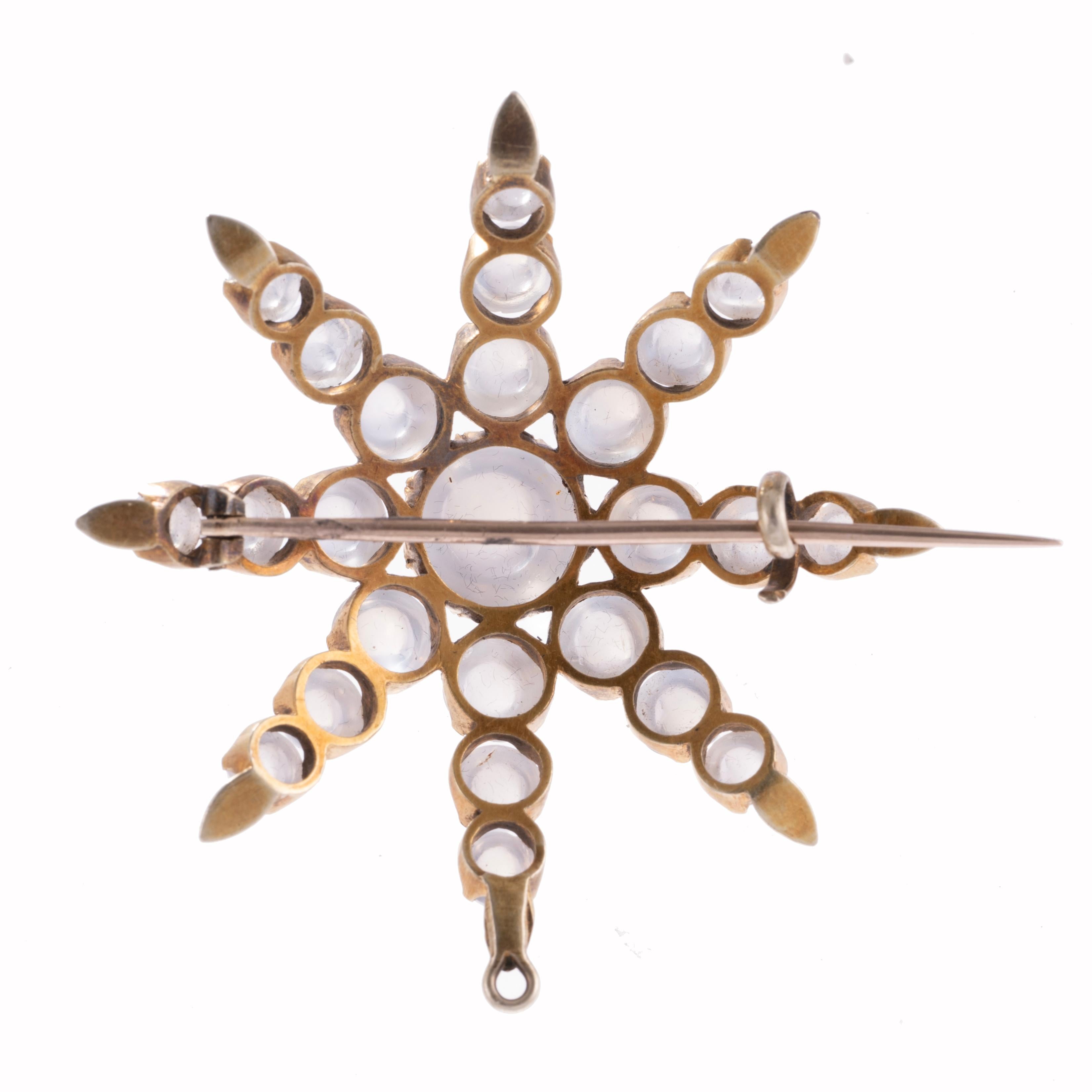 Cabochon Moonstone & 15ct Yellow Gold English Pendant/Brooch Circa 1860