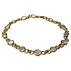 Moonstone Gold Bracelet Magic Blue Shimmer Cabochon Clear Gems Unisex