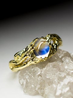 Moonstone Adularia Yellow Gold Ring Natural