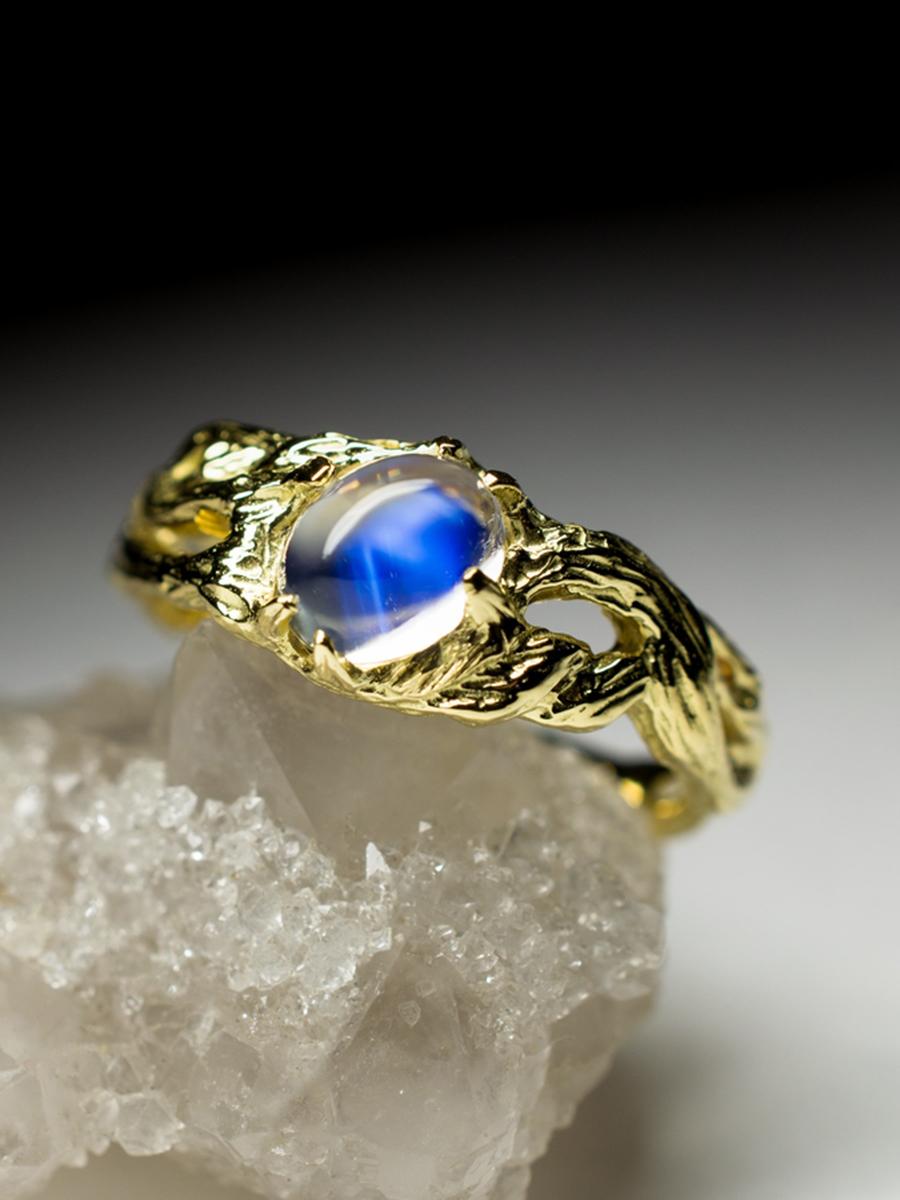 Art Nouveau Moonstone Adularia Yellow Gold Ring Natural For Sale