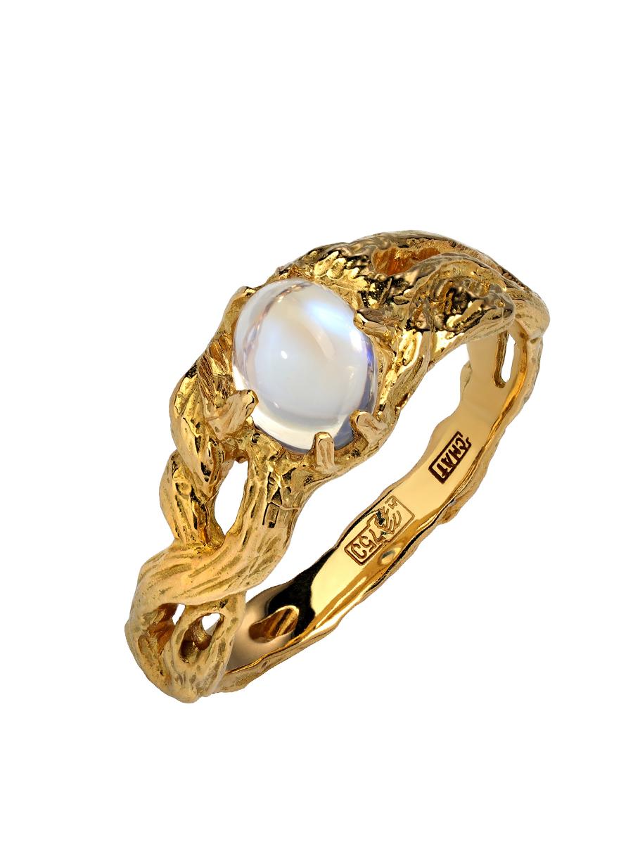 Moonstone Adularia Yellow Gold Ring Natural In New Condition For Sale In Berlin, DE