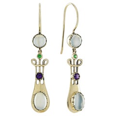 Orecchini penzolanti in stile vintage in oro giallo 9K con ametista e tsavorite Moonstone