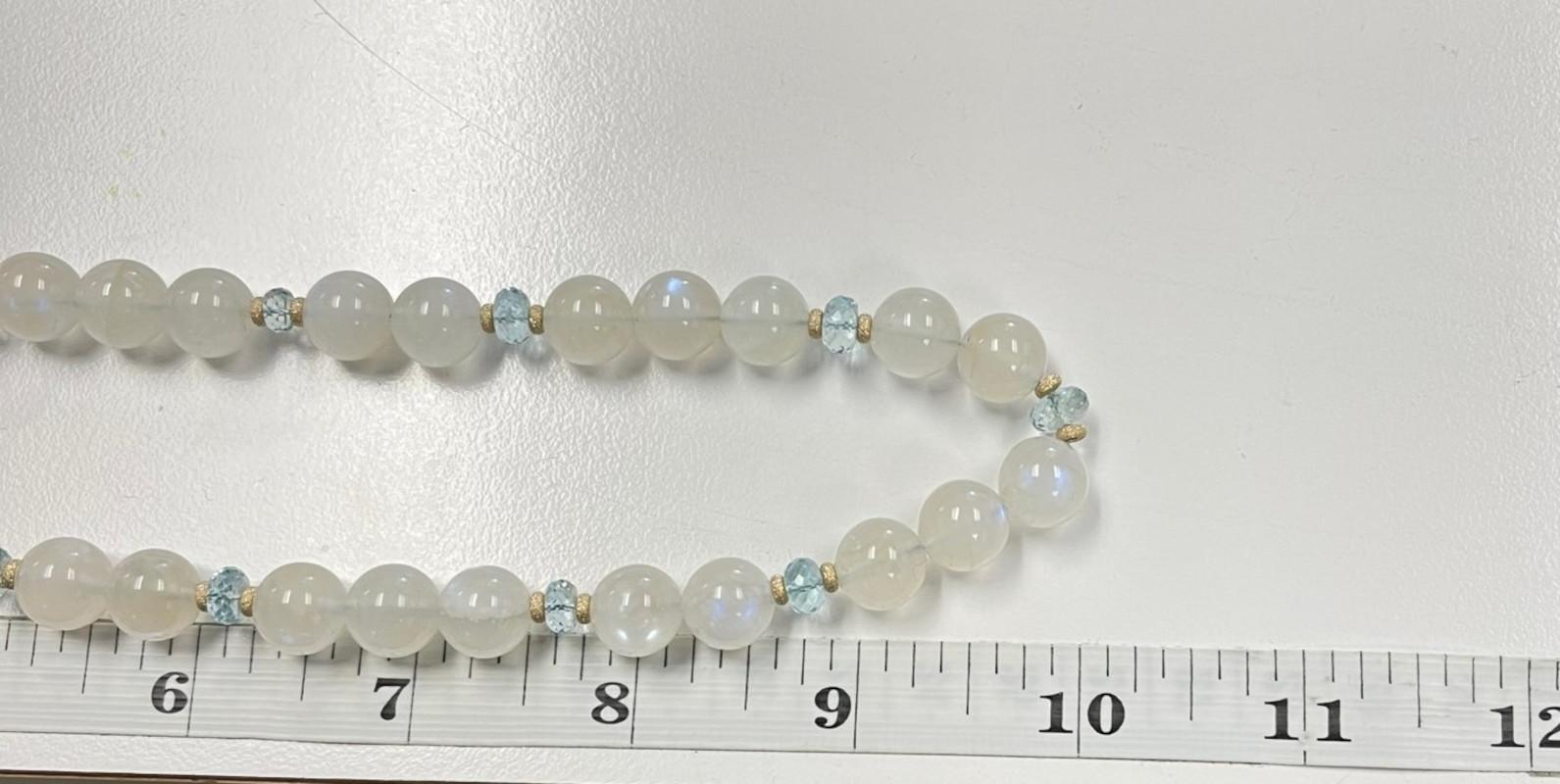 Moonstone and Aquamarine Beaded Necklace with Yellow Gold Accents 1