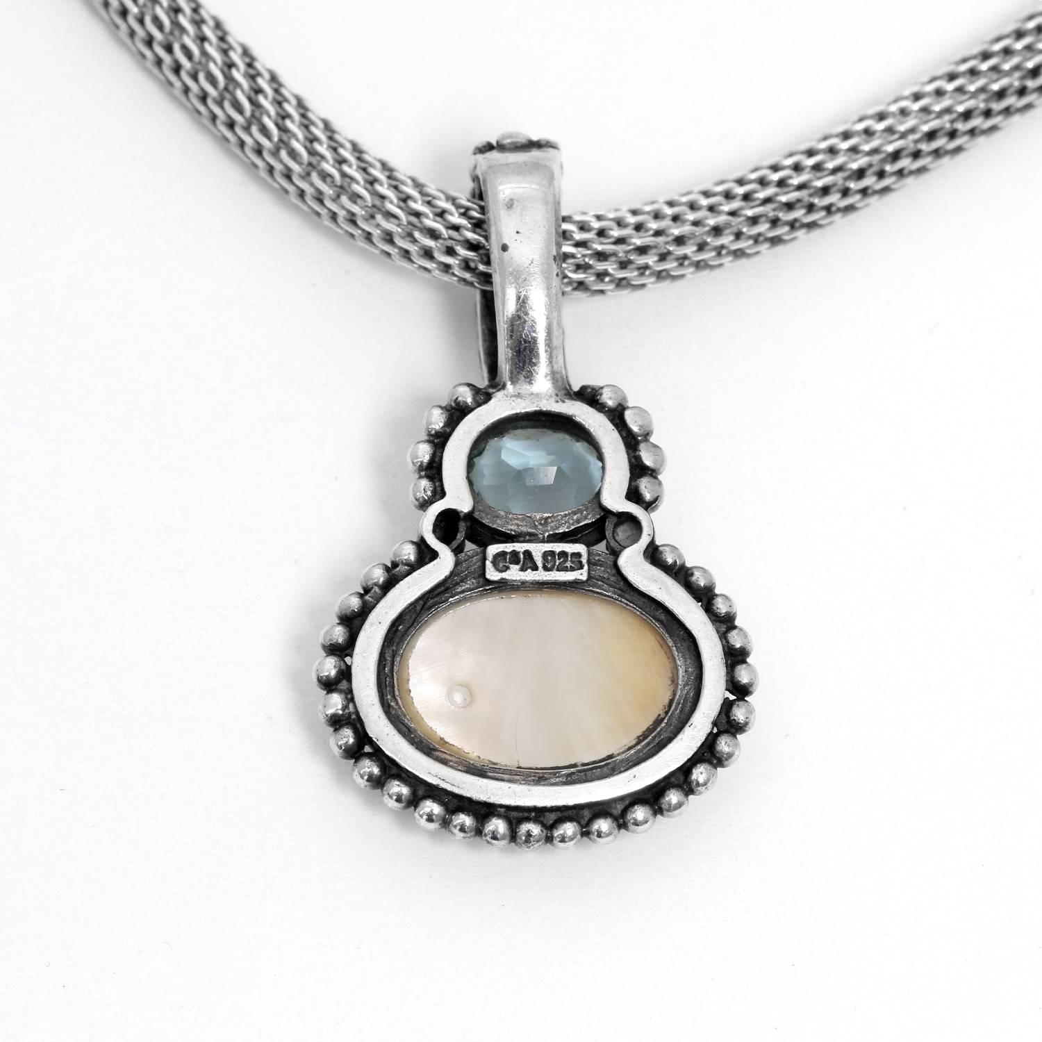 Moonstone and Aquamarine Sterling Silver Necklace In Excellent Condition In Dallas, TX