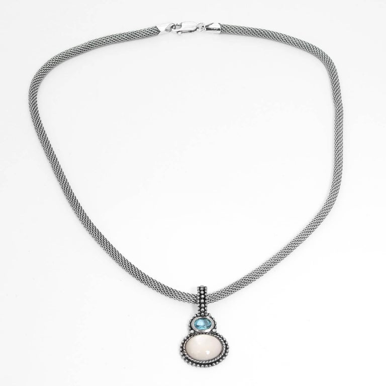 Moonstone and Aquamarine Sterling Silver Necklace For Sale 1