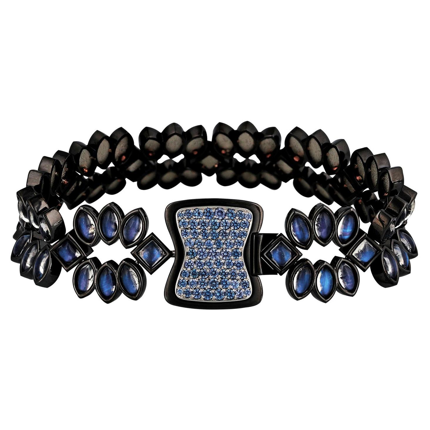 Moonstone and Blue Sapphire Bracelet by Zoltan David For Sale