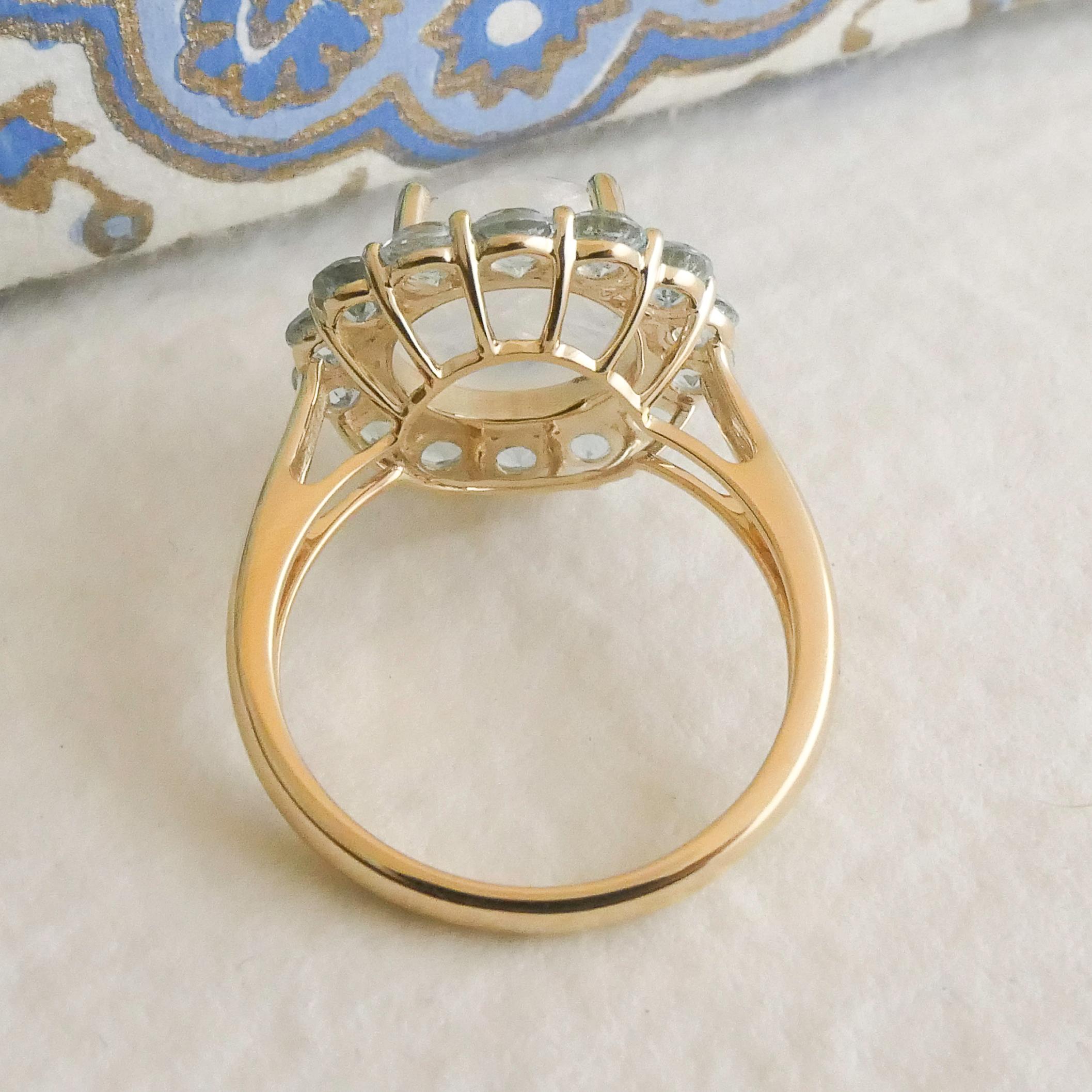 Pierre de lune et topaze bleue or jaune 14 carats  Bague taille 7 Pour femmes en vente