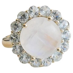 Piedra Lunar y Topacio Azul Oro Amarillo 14kt  Anillo talla 7