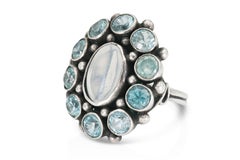 Moonstone and Blue Zircon Cluster Ring