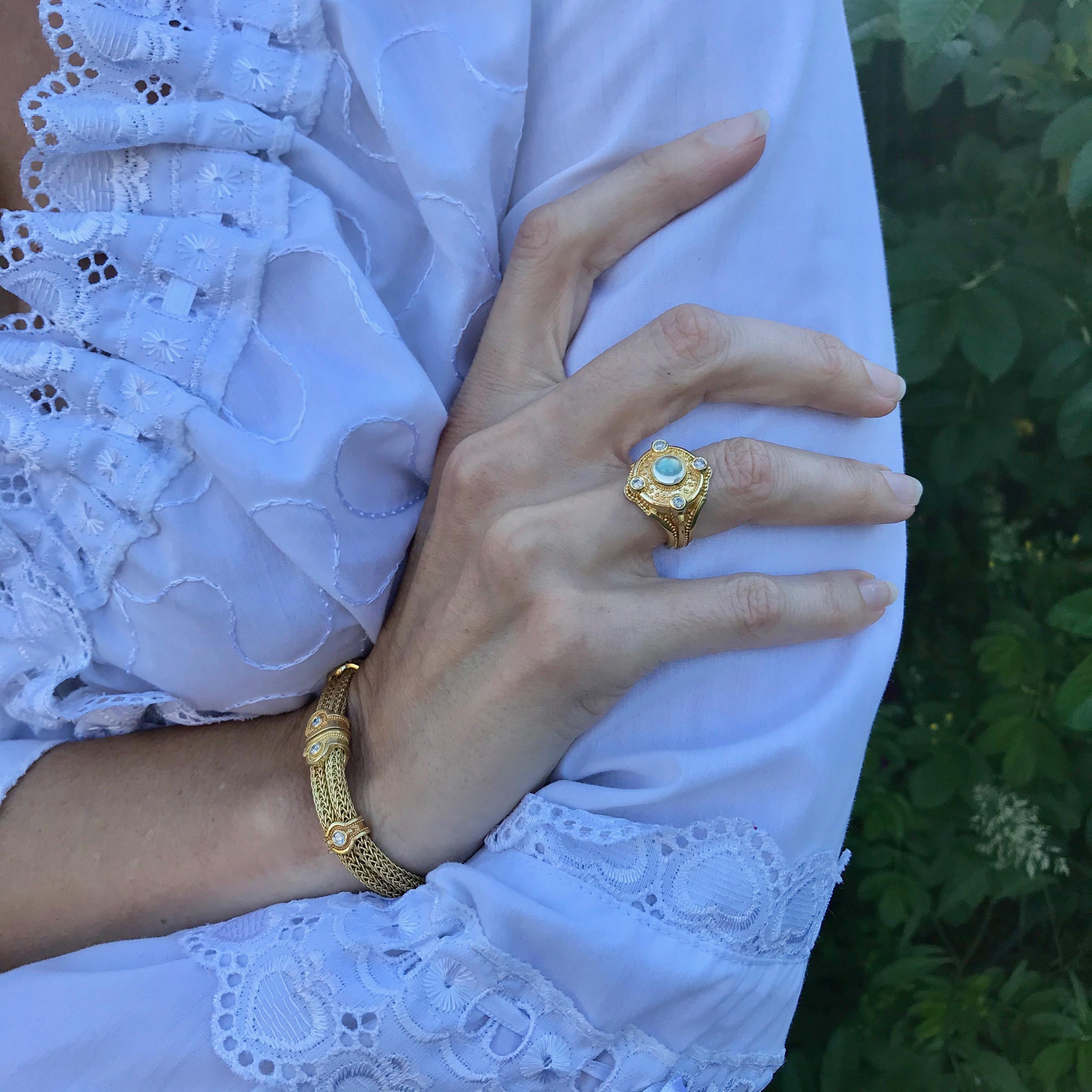 Bague cocktail granulée en or 18 carats, pierre de lune et diamant champagne 2