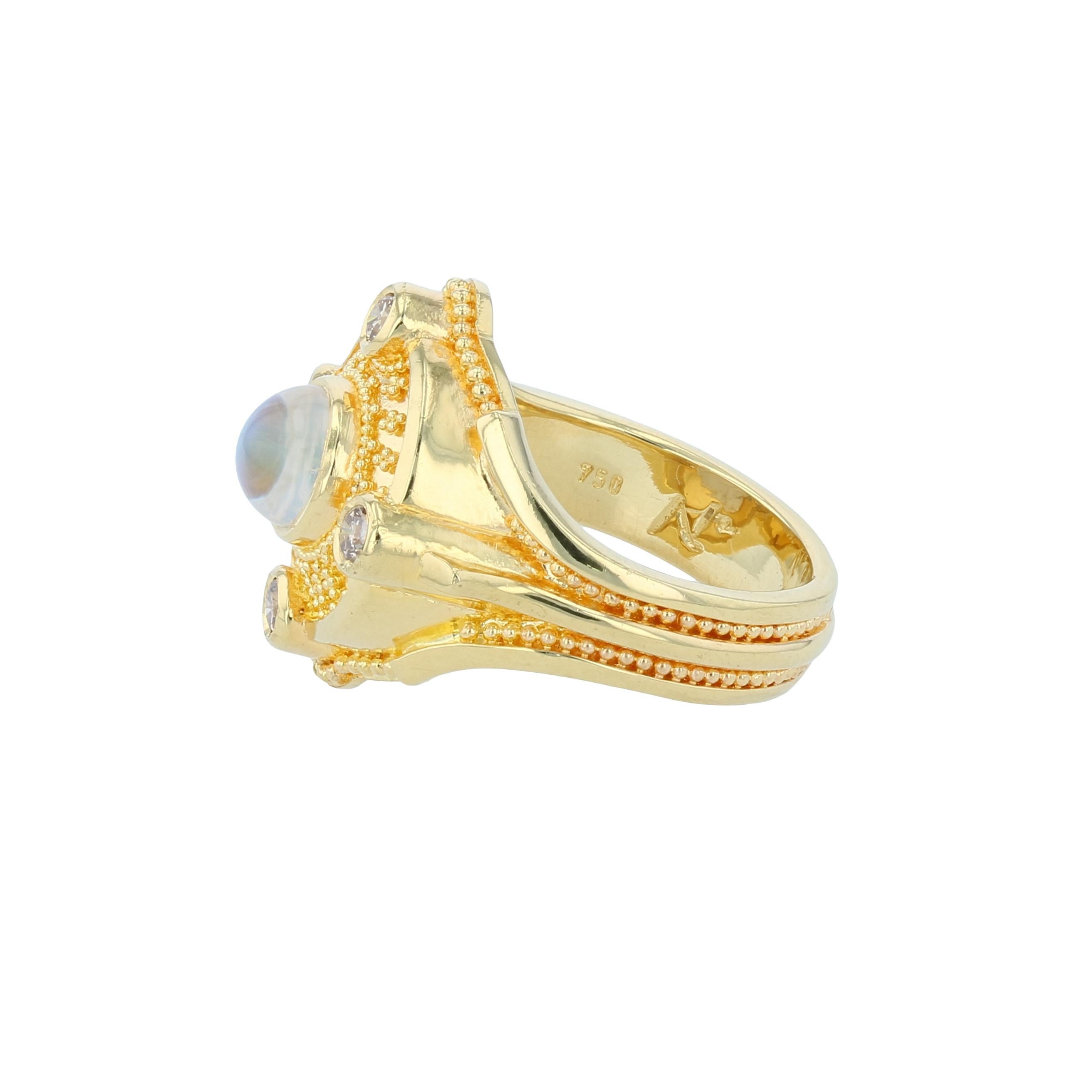 Artist Moonstone and Champagne Diamond 18 Karat Gold Granulation Cocktail Ring