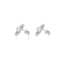 Moonstone and Diamond Cluster Earrings in 18k White Gold