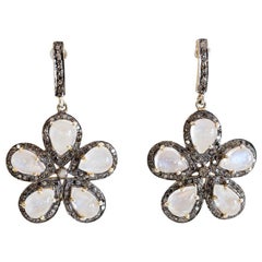 Kronleuchter-Ohrringe mit Mondstein und Diamant-Blumen