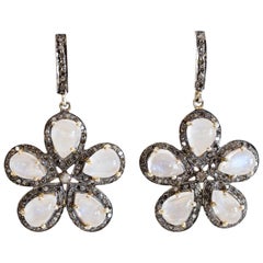 Moonstone and Diamond Flower Earrings