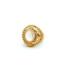 Moonstone and Diamond Gold Vintage Dome Ring