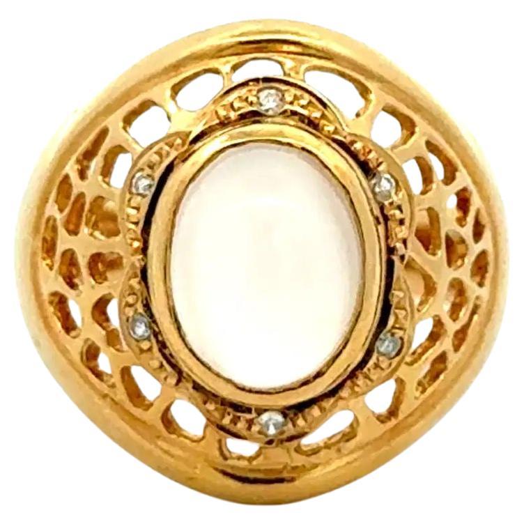 Moonstone and Diamond Gold Vintage Dome Ring