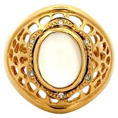 Moonstone and Diamond Gold Vintage Dome Ring