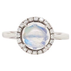 Anello di fidanzamento con pietra di luna e diamante a raggiera, anello di fidanzamento moderno in platino