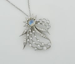 Moonstone and Diamond Necklace, circa 1950s in White Gold