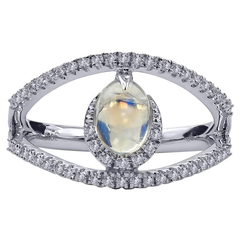 Moonstone and Diamond Ring, 18 Karat White Gold