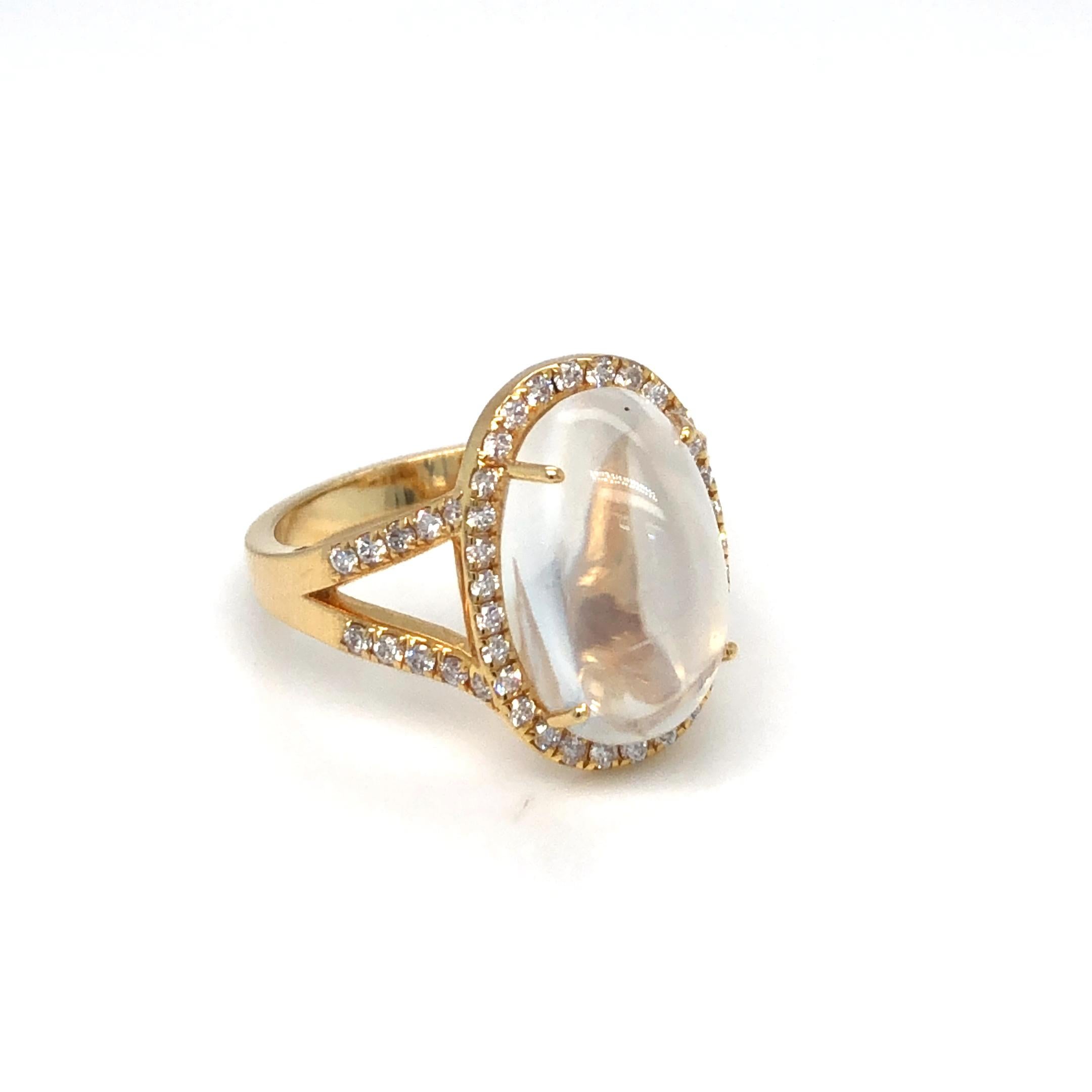 Moonstone 6.91ct and Diamond 0.41ctw Ring 18K Yellow Gold Size 6
