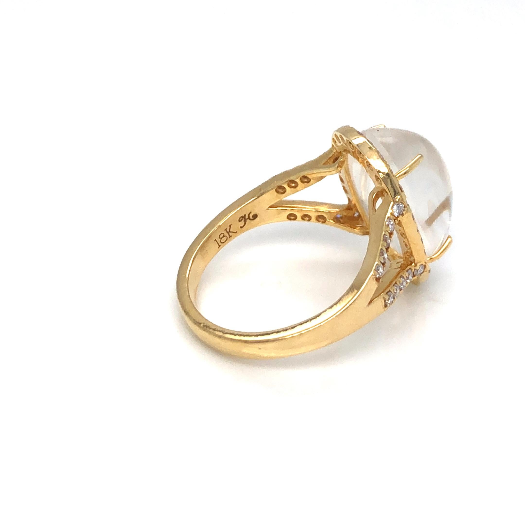 Women's Moonstone and Diamond Ring 18K Yellow Gold