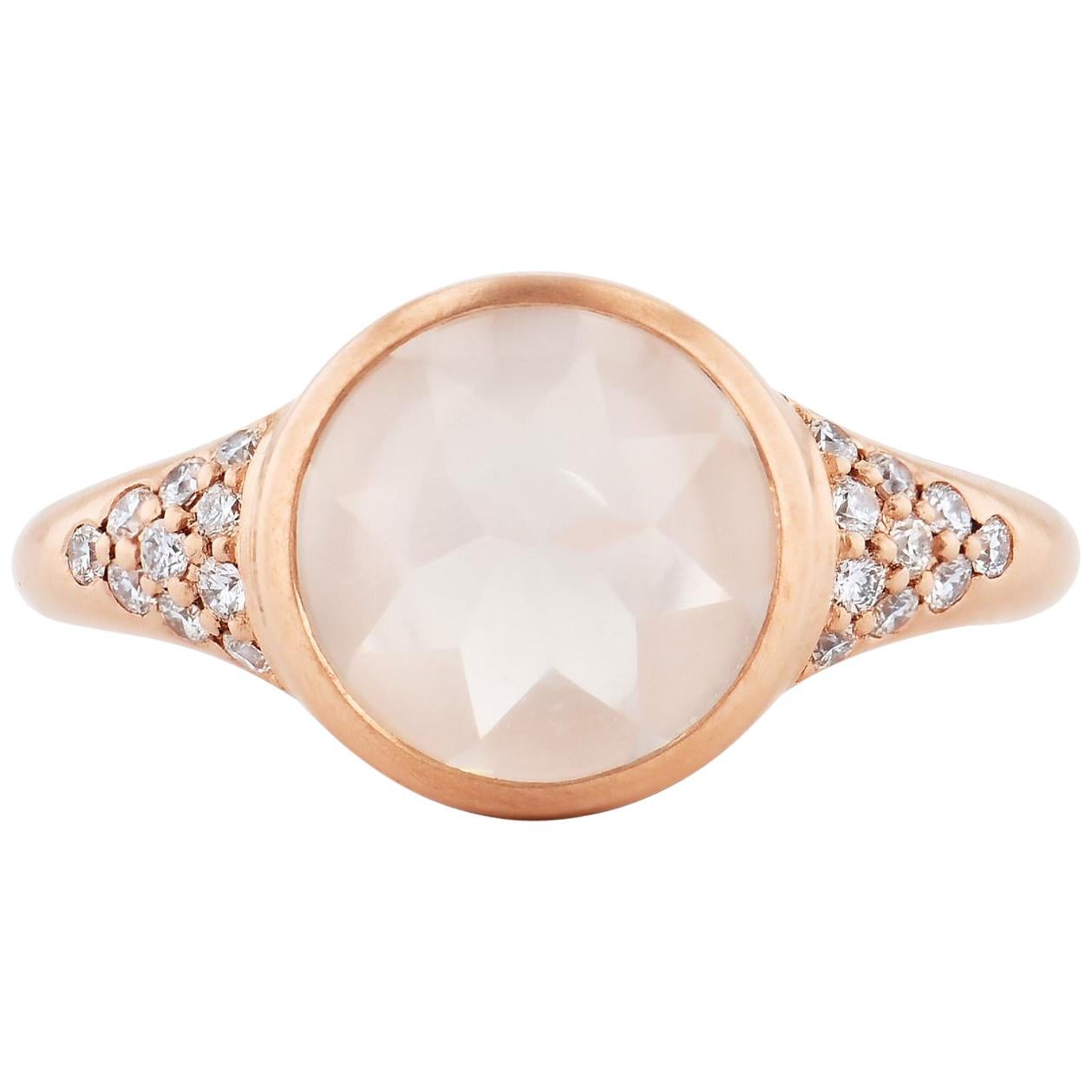 Moonstone and Diamond Rose Gold Ring