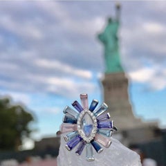 Moonstone and Diamond Statement Ring 18 Karat White Gold
