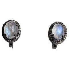 Rainbow Moonstone and Diamond Stud Earrings