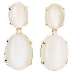 Moonstone and Diamonds on Yellow Gold 18 Karat Chandelier Earring