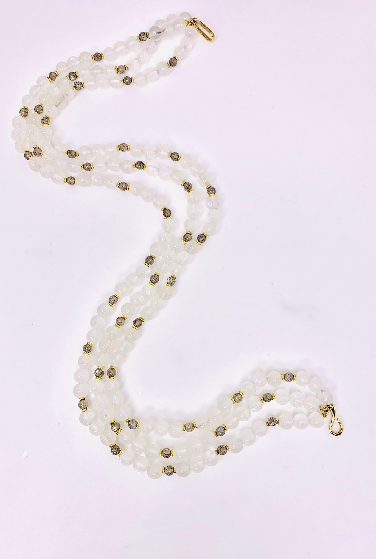 Collier de perles de lune à 3 brins en or jaune 18 carats avec pierres de labradorite Neuf - En vente à Los Angeles, CA