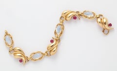Moonstone and Ruby Retro Gold Bracelet