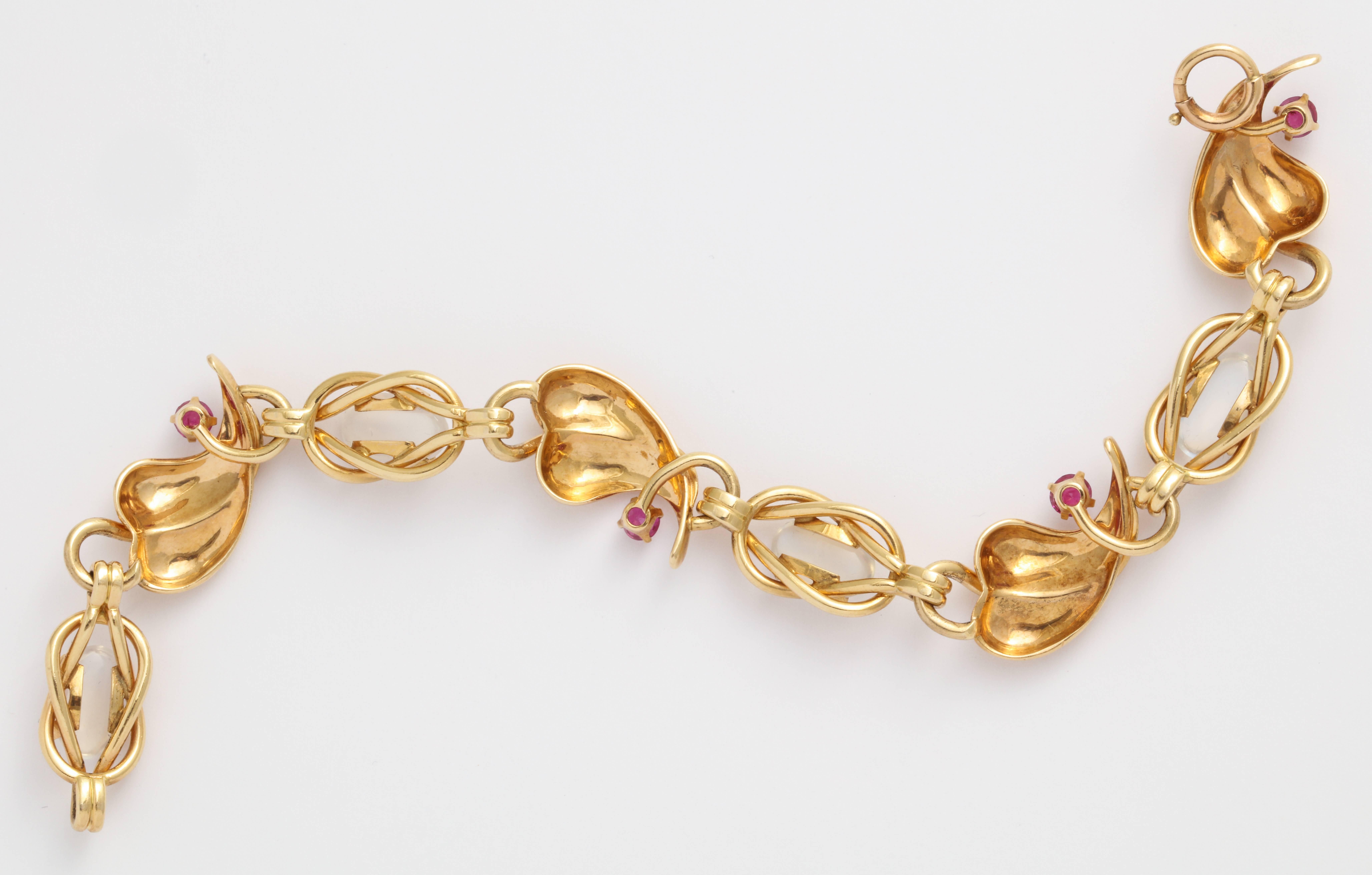 Women's Moonstone and Ruby Retro Gold Bracelet