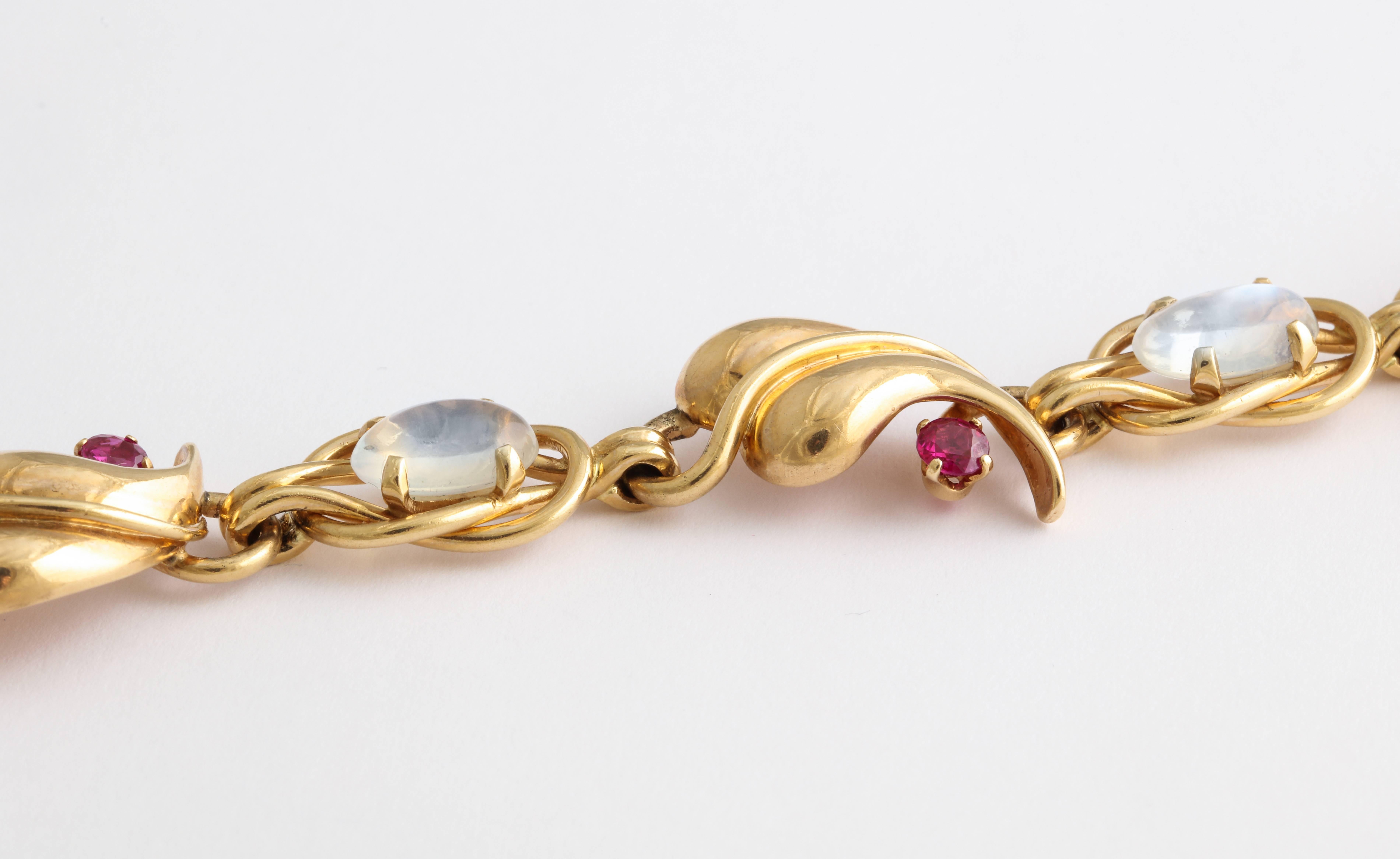 Moonstone and Ruby Retro Gold Bracelet 1